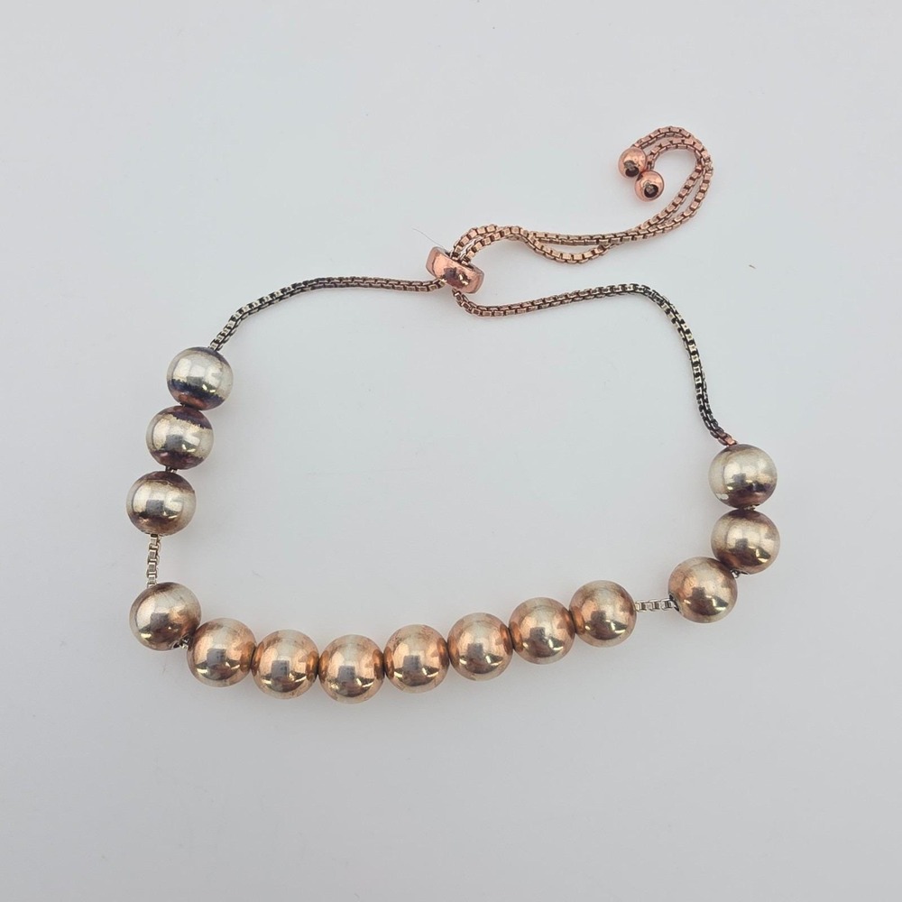 Vtg UNIQUE FIRST RUF Bolo Bracelet Anklet 925 Sterling Silver Rose Gold Plate
